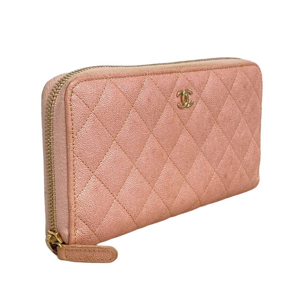 Chanel Wallet Quilted Caviar Leather Pink Champagne Gold — view 2