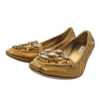Prada Ballet Shoes Flat Visual Cut Stone 37 Gold Color Golden Ff