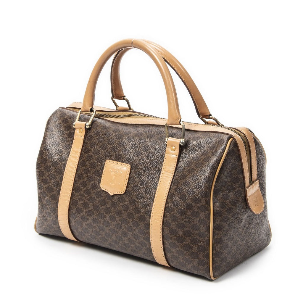 Celine Vintage Small Boston Brown Beige Macadam Canvas — view 2