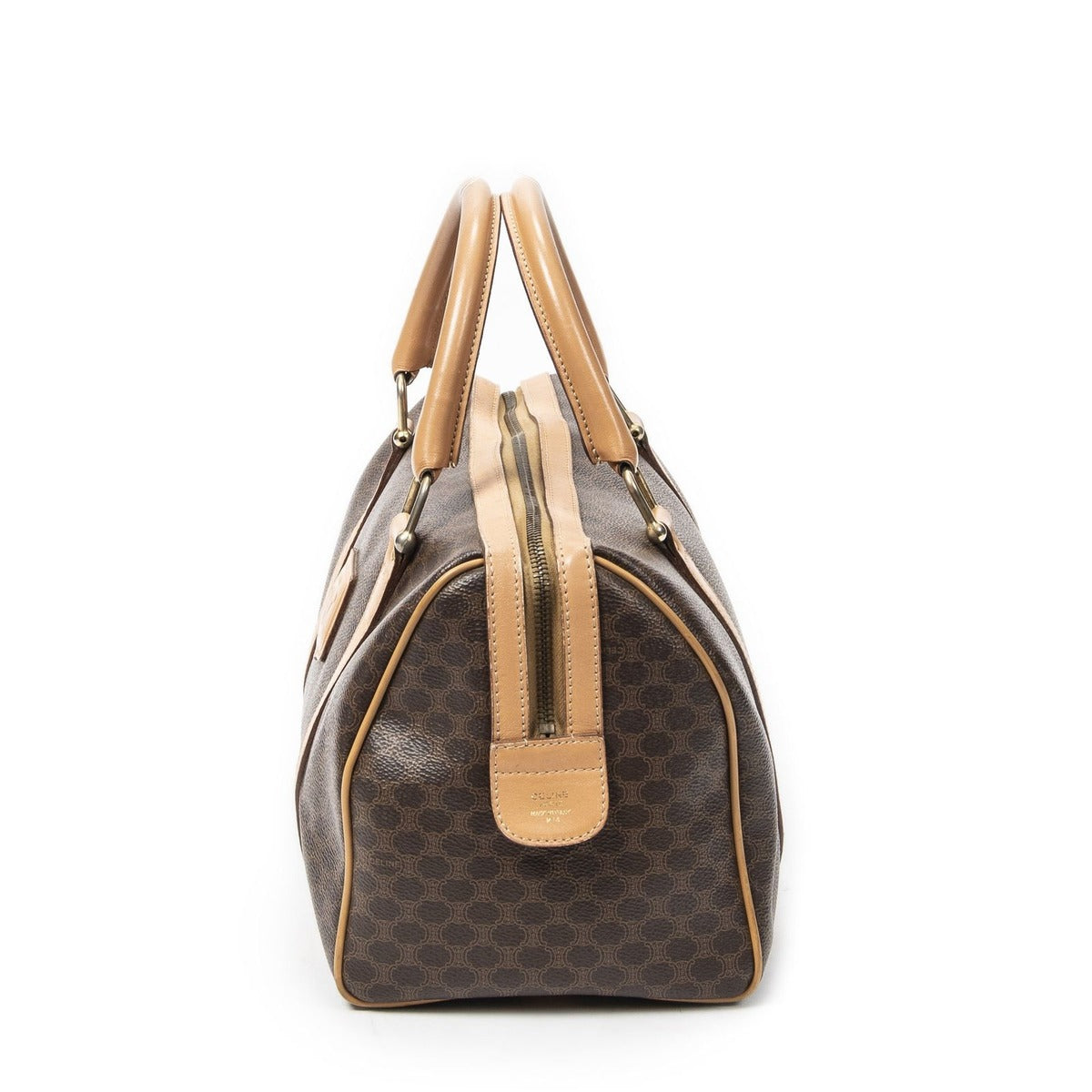 Celine Vintage Small Boston Brown Beige Macadam Canvas — view 3