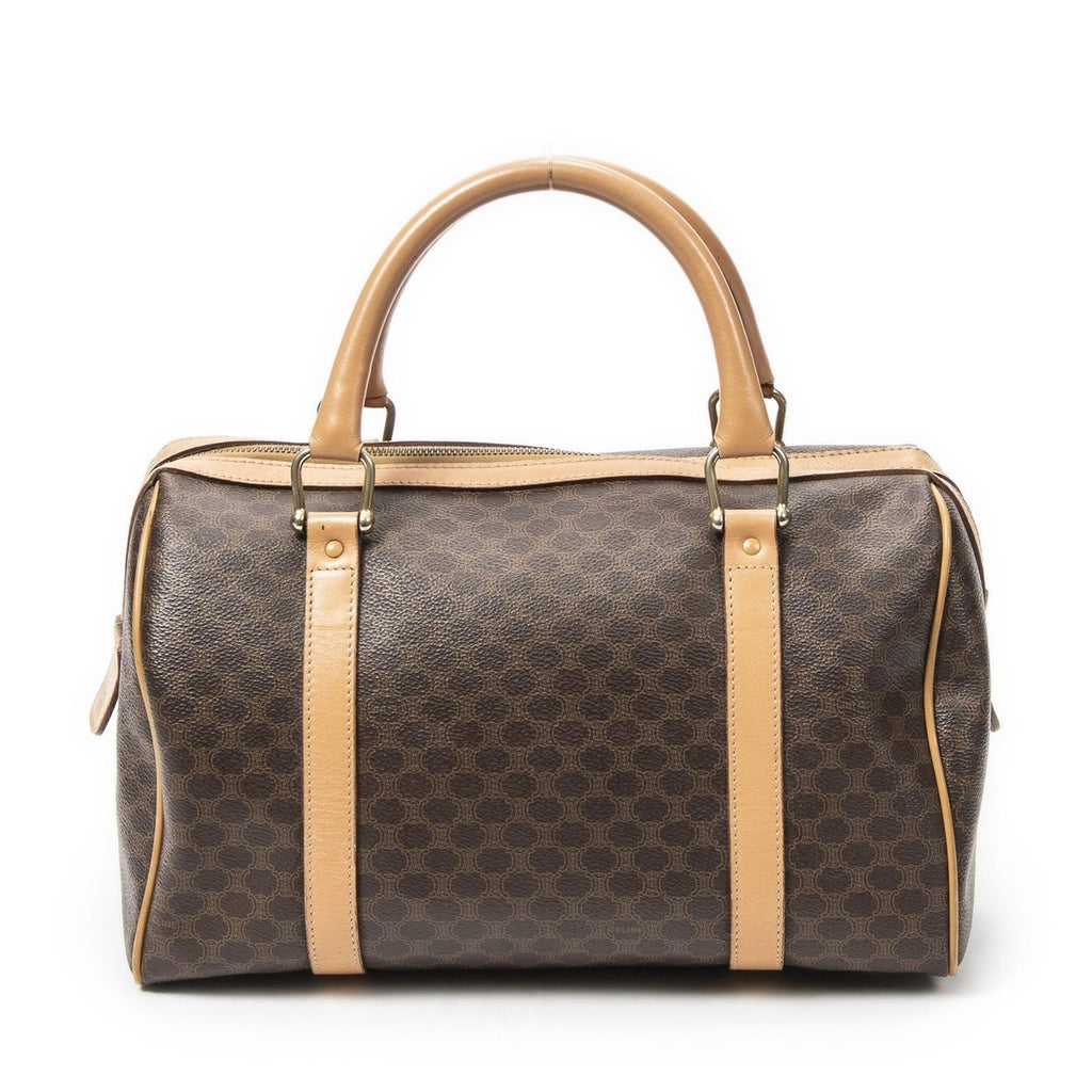 Celine Vintage Small Boston Brown Beige Macadam Canvas — view 5