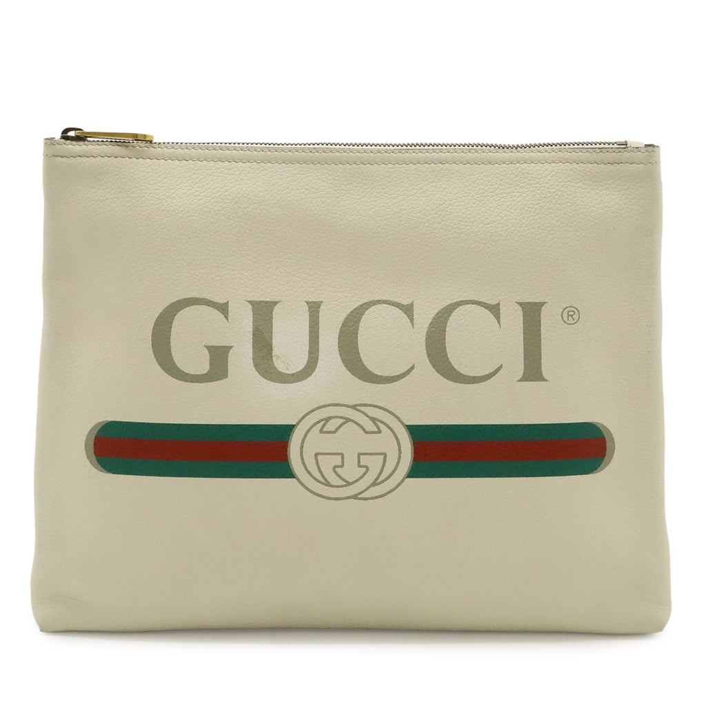Gucci Print Portfolio Clutch Leather Ivory White Green Red