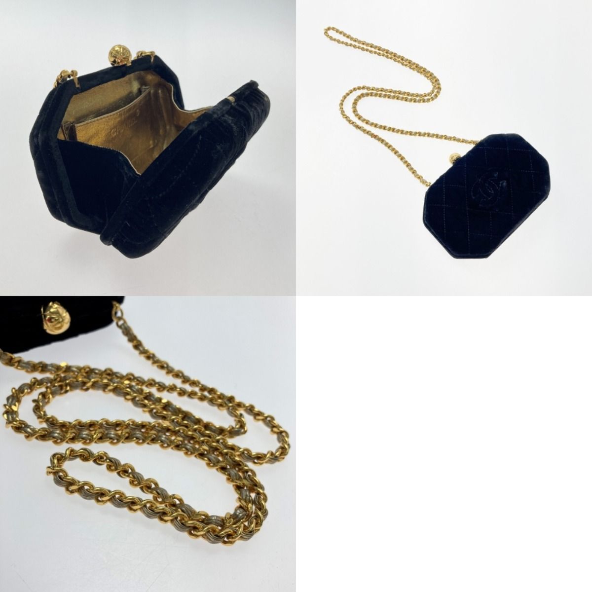 Chanel Coco Mark Pouch Chain Shoulder Bag Black Velvet Velor Gold Hardware — view 7