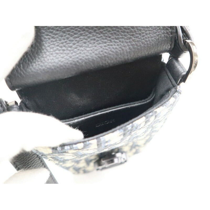 Dior Saddlebar Pouch Shoulder Bag Blue Leather Navy Black Beige — view 5