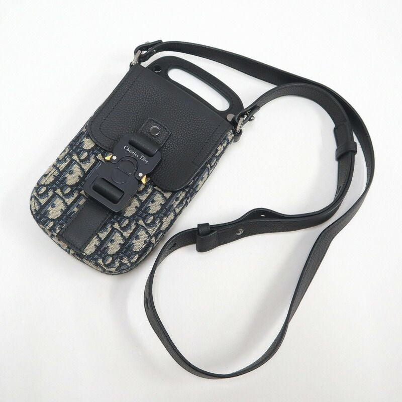 Dior Saddlebar Pouch Shoulder Bag Blue Leather Navy Black Beige