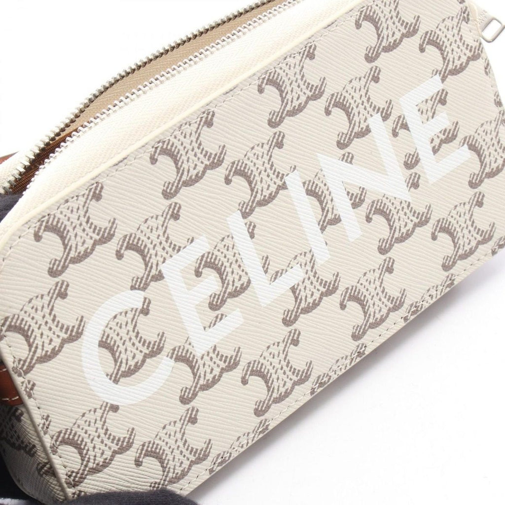 Celine Shoulder Bag Triomphe Horizontal Pouch White Canvas Leather — view 5
