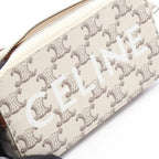 Celine Shoulder Bag Triomphe Horizontal Pouch White Canvas Leather — view 5