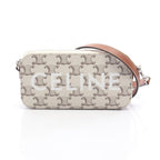 Celine Shoulder Bag Triomphe Horizontal Pouch White Canvas Leather
