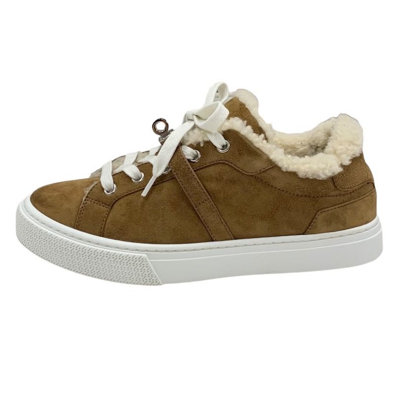 Hermes Day Sneakers Shoes Kelly Hardware Suede Shearling Brown — view 3