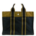Hermes Fourre Tout PM Khaki Green Navy Silver Cotton Canvas Tote Bag