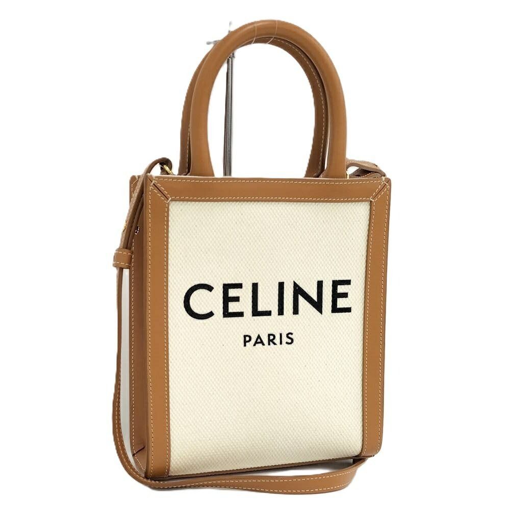 Celine Vertical Cover Mini 2-Way Shoulder Bag Canvas Leather Ivory