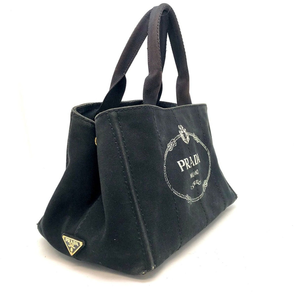 Prada Handbag Canvas Black Canapa Tote Travel Mothers Business — view 2