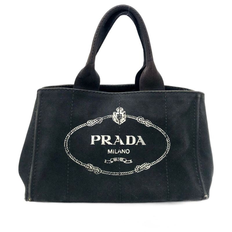 Prada Handbag Canvas Black Canapa Tote Travel Mothers Business