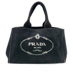 Prada Handbag Canvas Black Canapa Tote Travel Mothers Business