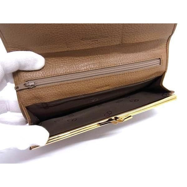 Christian Dior Wallet Honeycomb Pattern Long Beige Brown Leather — view 5
