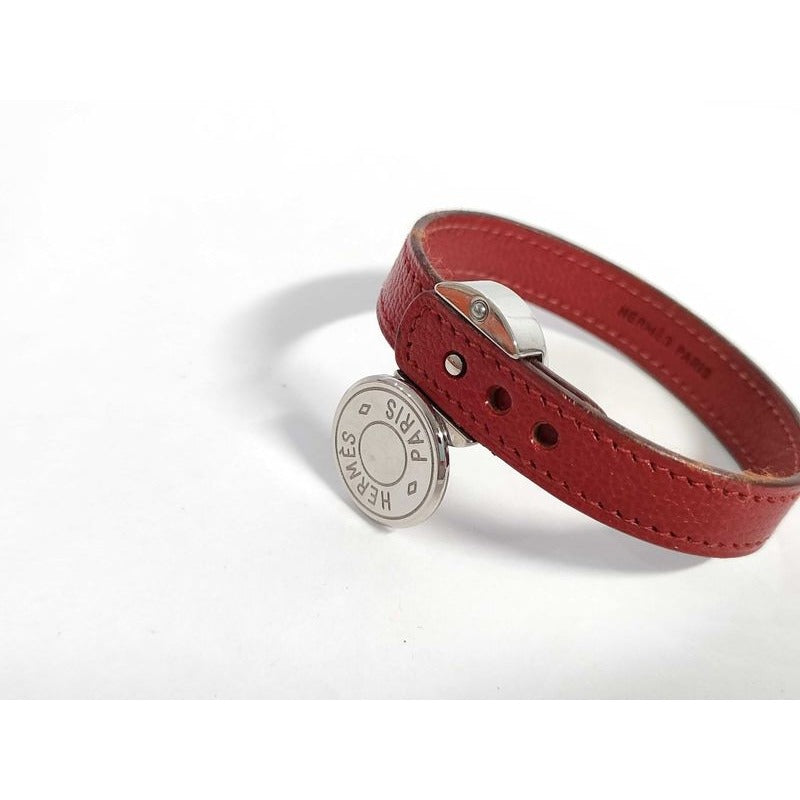 Hermes Bracelet Serie Looping Redish Black Leather Silver Hardware — view 4