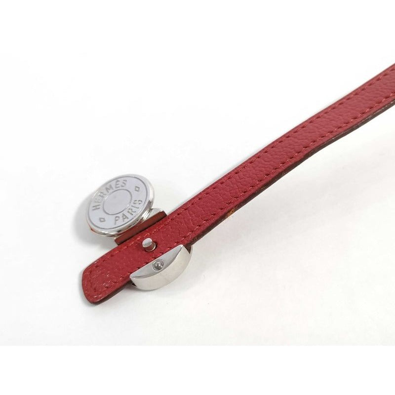Hermes Bracelet Serie Looping Redish Black Leather Silver Hardware — view 8