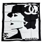 Chanel Silk% Large Scarf CC Logo Mademoiselle White Black — view 2