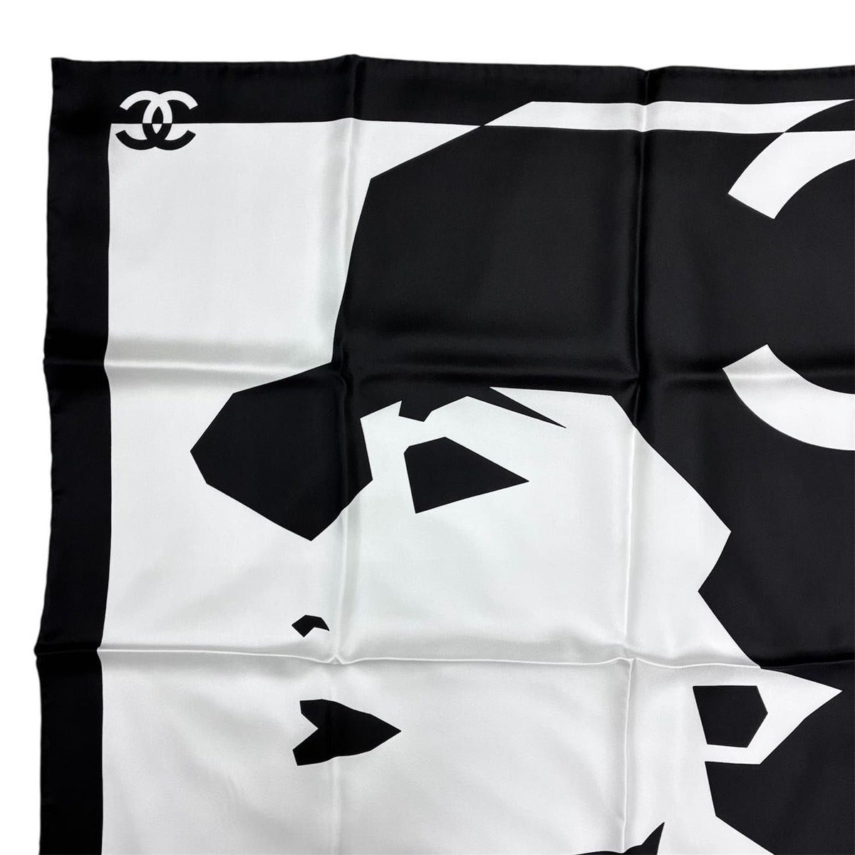 Chanel Silk% Large Scarf CC Logo Mademoiselle White Black — view 3