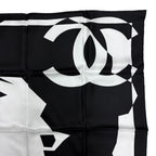 Chanel Silk% Large Scarf CC Logo Mademoiselle White Black — view 4