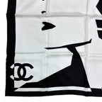 Chanel Silk% Large Scarf CC Logo Mademoiselle White Black — view 5