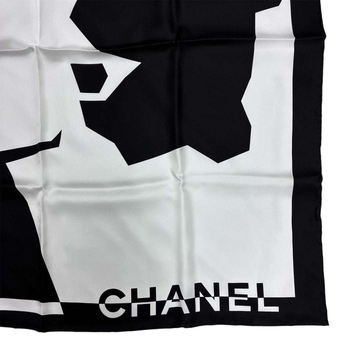 Chanel Silk% Large Scarf CC Logo Mademoiselle White Black — view 6