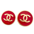 Chanel CC Logo Gold Plated Red Earrings