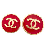 Chanel CC Logo Gold Plated Red Earrings