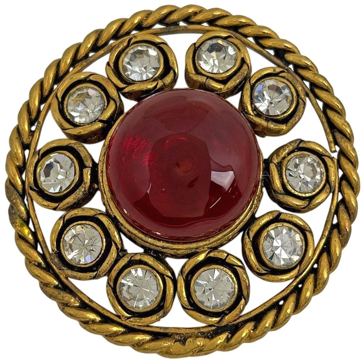 Chanel Color Stone Round Brooch Gripoix Line Gold