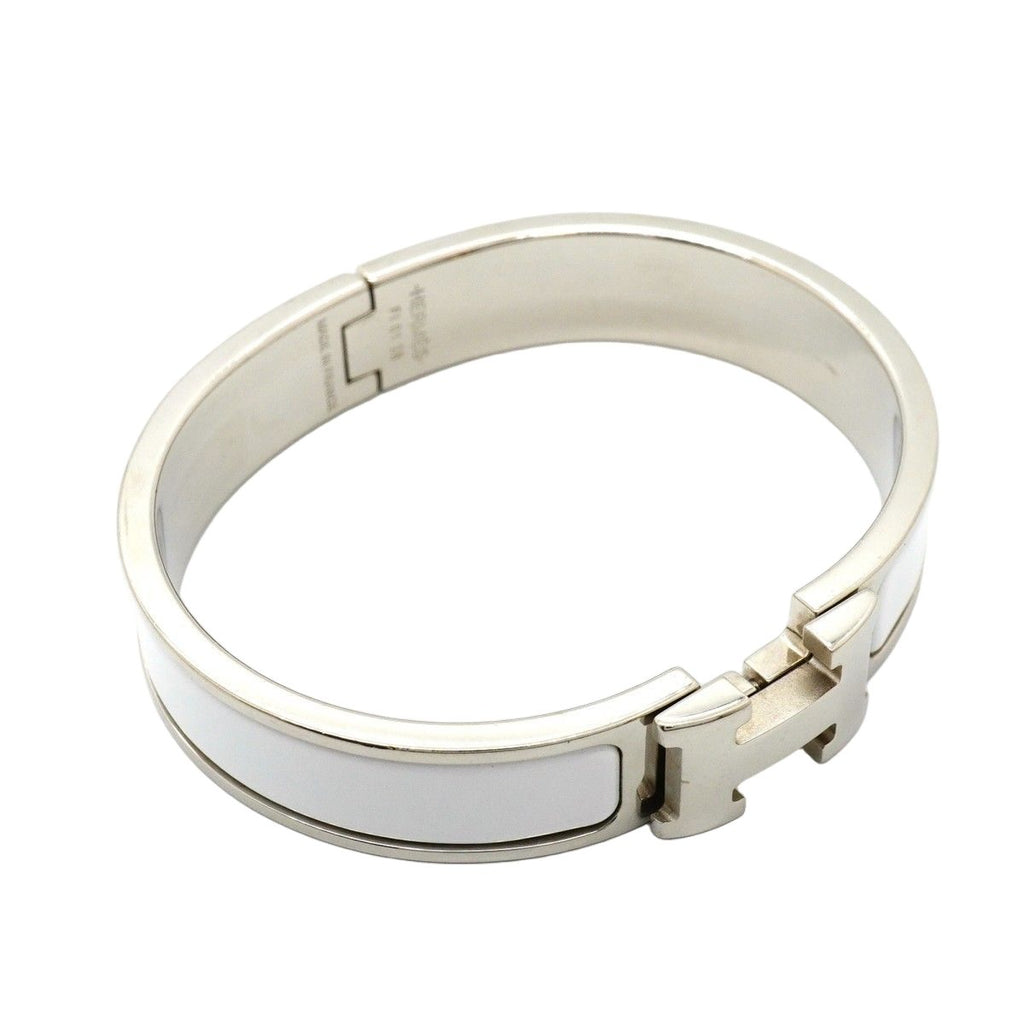 Hermes Bangle Clic Clac PM Metal Silver White Bracelet — view 2