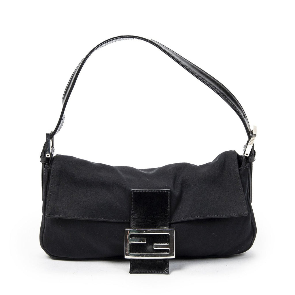Fendi Mamma Baguette Black Jersey Nylon Canvas Shoulder Bag Bucket