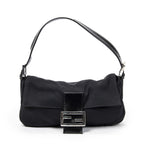 Fendi Mamma Baguette Black Jersey Nylon Canvas Shoulder Bag Bucket
