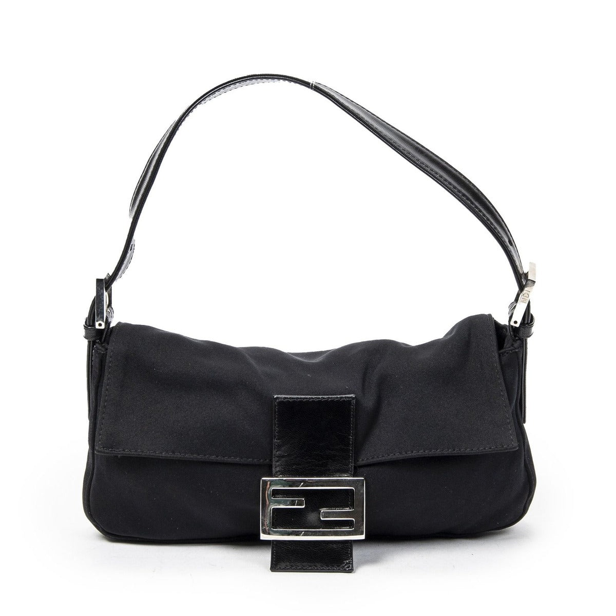 Fendi Mamma Baguette Black Jersey Nylon Canvas Shoulder Bag Bucket