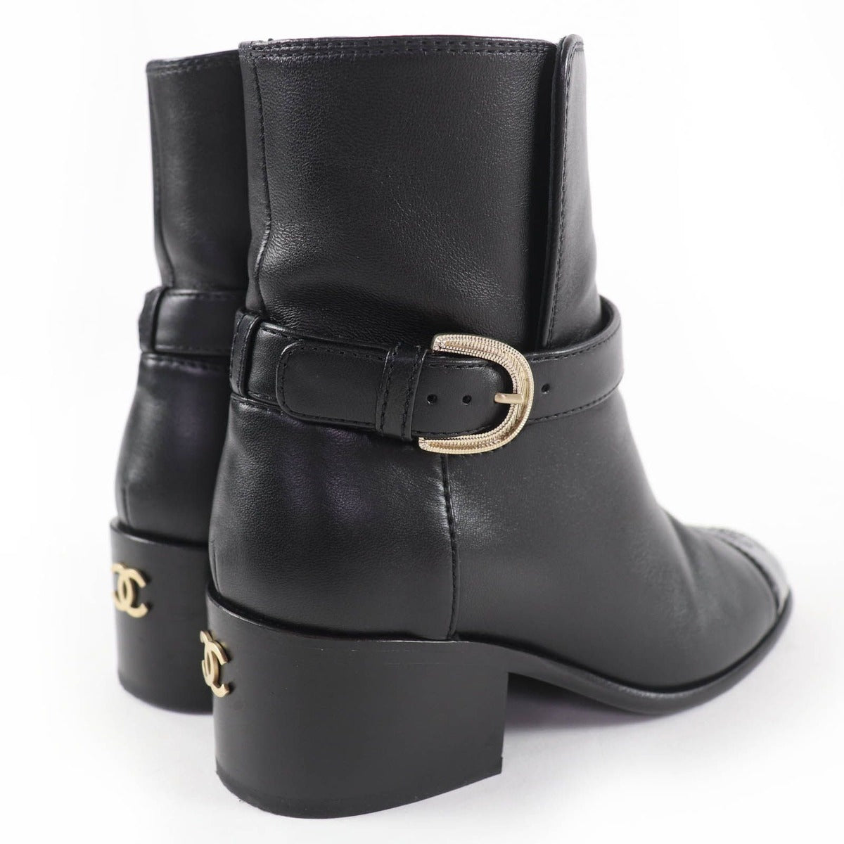 Chanel CC Logo Leather Ankle Boots Short Black 35 Handbag — view 3