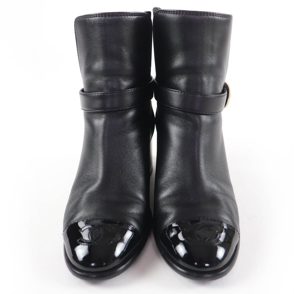 Chanel CC Logo Leather Ankle Boots Short Black 35 Handbag — view 4
