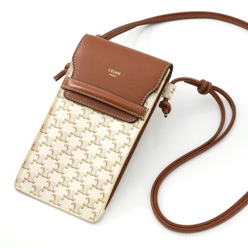 Celine Triomphe Phone Case Leather Brown White