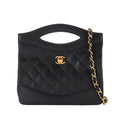 Chanel Quilted 2-Way Hand Chain Shoulder Bag Lambskin Black Gold Vintage