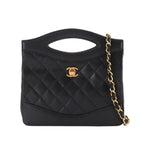 Chanel Quilted 2-Way Hand Chain Shoulder Bag Lambskin Black Gold Vintage