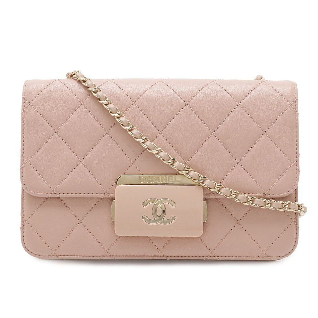 Chanel Beauty Lock Quilted CC Logo Flap Chain Shoulder Bag Leather Pink Gold