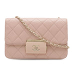 Chanel Beauty Lock Quilted CC Logo Flap Chain Shoulder Bag Leather Pink Gold