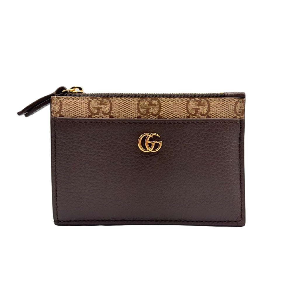 Gucci Double Bicolor Leather Gray Beige Card Case Gold