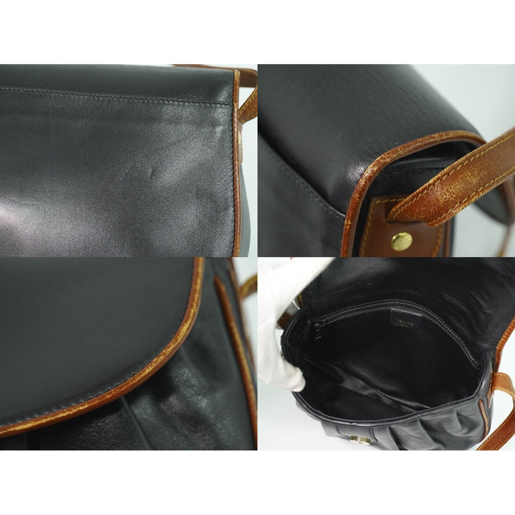Celine Leather Shoulder Bag Pochette Black — view 8