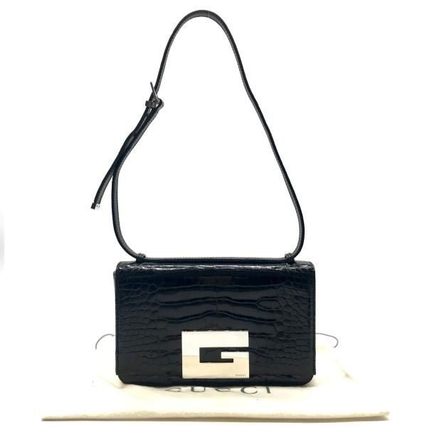 Gucci Croco Center Split Logo Shoulder Bag Black