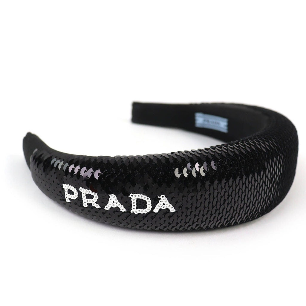 Prada Logo Sequin Headband Hair Black Recommended