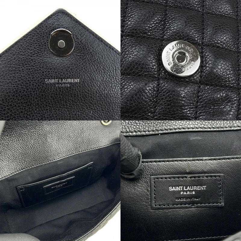 Saint Laurent Shoulder Bag Satchel Envelope Leather Black Ivory Silver Hardware — view 8