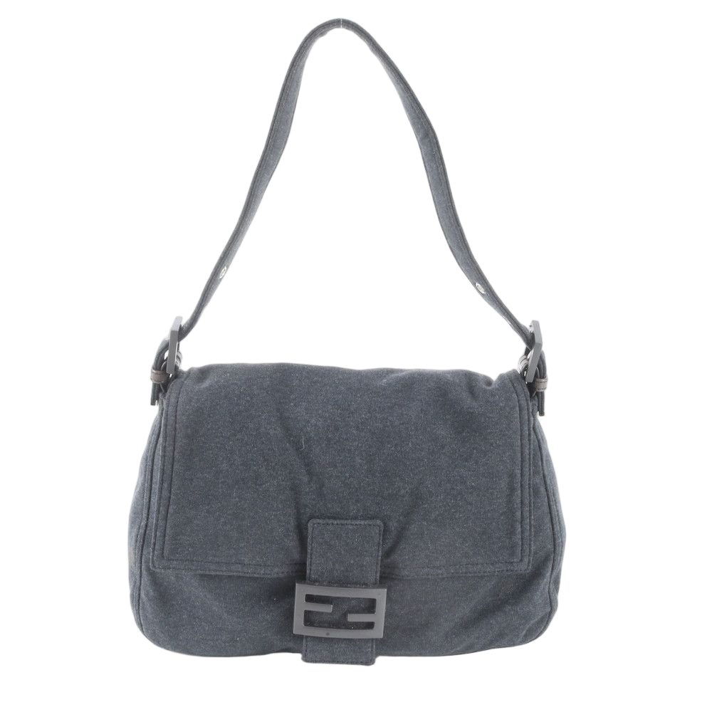 Fendi Mamma Bucket FF Leather Canvas Shoulder Bag Hand Gray