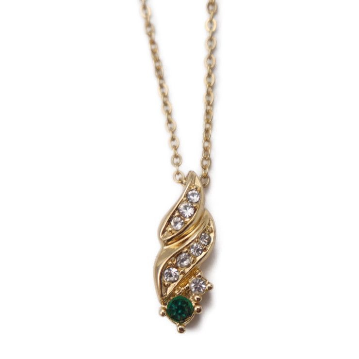 Christian Dior Necklace Metal Rhinestone Gold Clear Green CD Logo Colored Stone — view 2