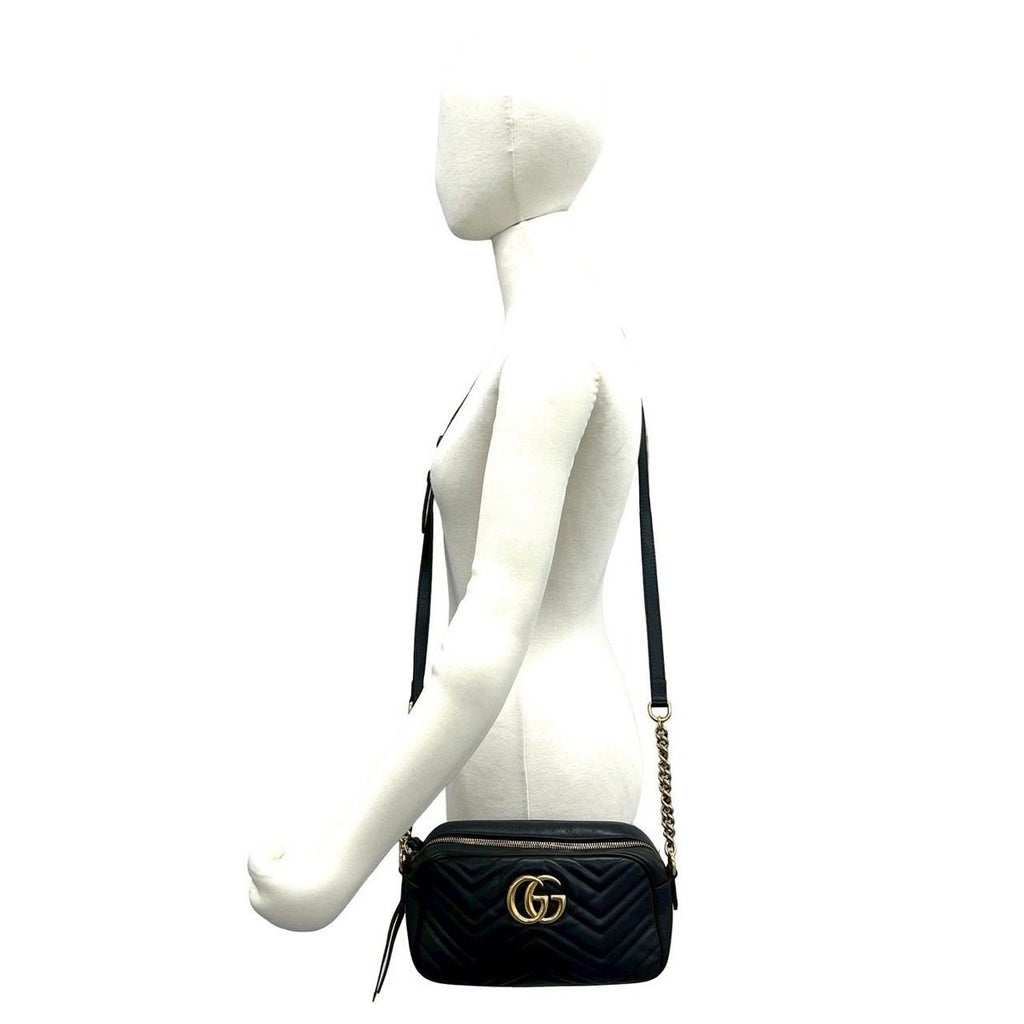 Gucci GG Marmont Logo Quilted Leather Chain Mini Shoulder Bag Pochette Black — view 2