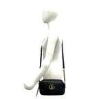 Gucci GG Marmont Logo Quilted Leather Chain Mini Shoulder Bag Pochette Black — view 2