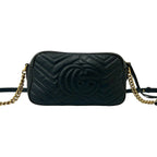 Gucci GG Marmont Logo Quilted Leather Chain Mini Shoulder Bag Pochette Black — view 3